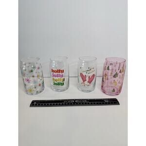Cambridge Christmas Cocktail Glasses Set of 4 Holly Jolly Trees Warmest Wishes